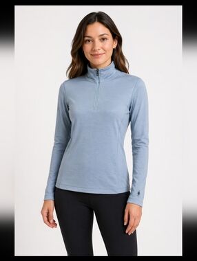 Smartwool Classic Thermal Merino Base Layer 1/4 Zip Top M Blue Outdoor #7777